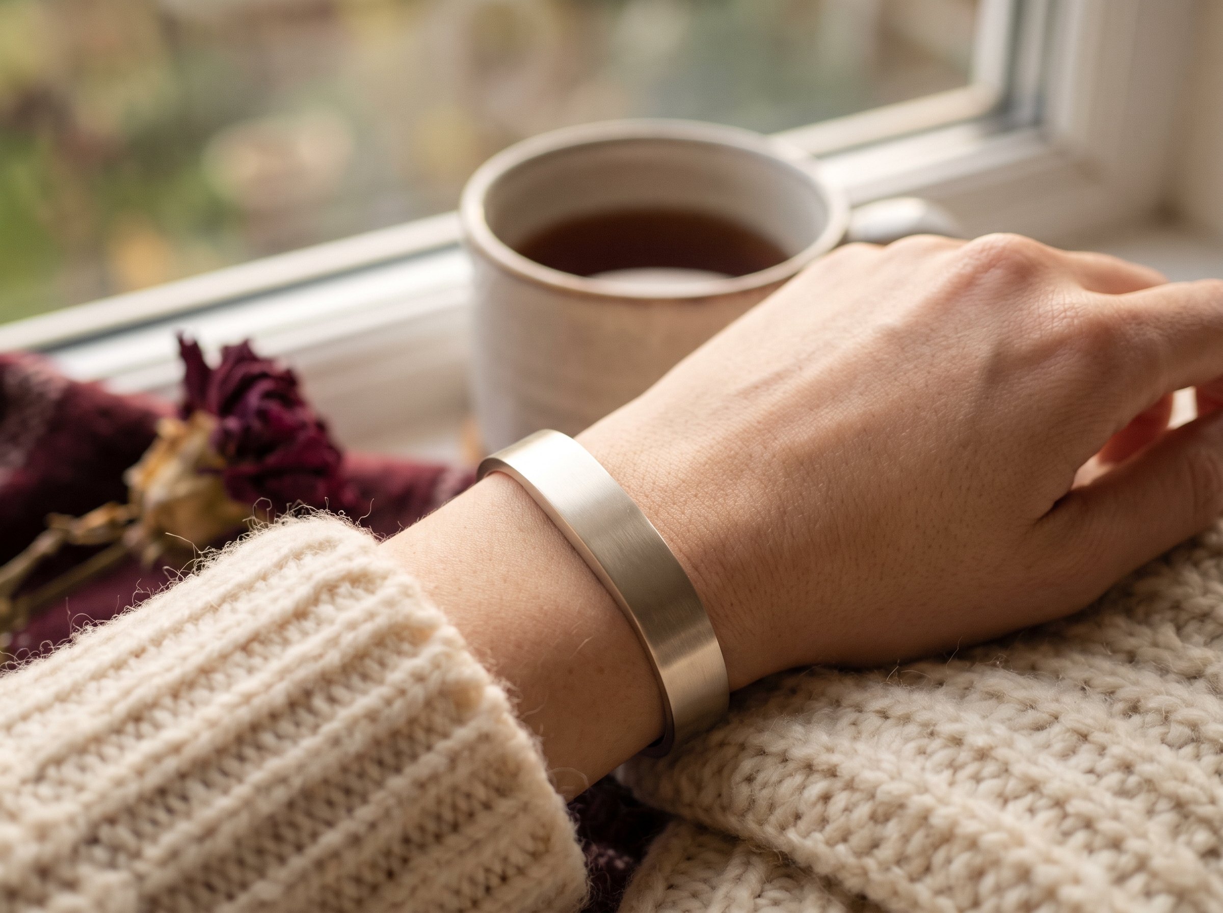 A health-monitoring band worn at home during recovery
