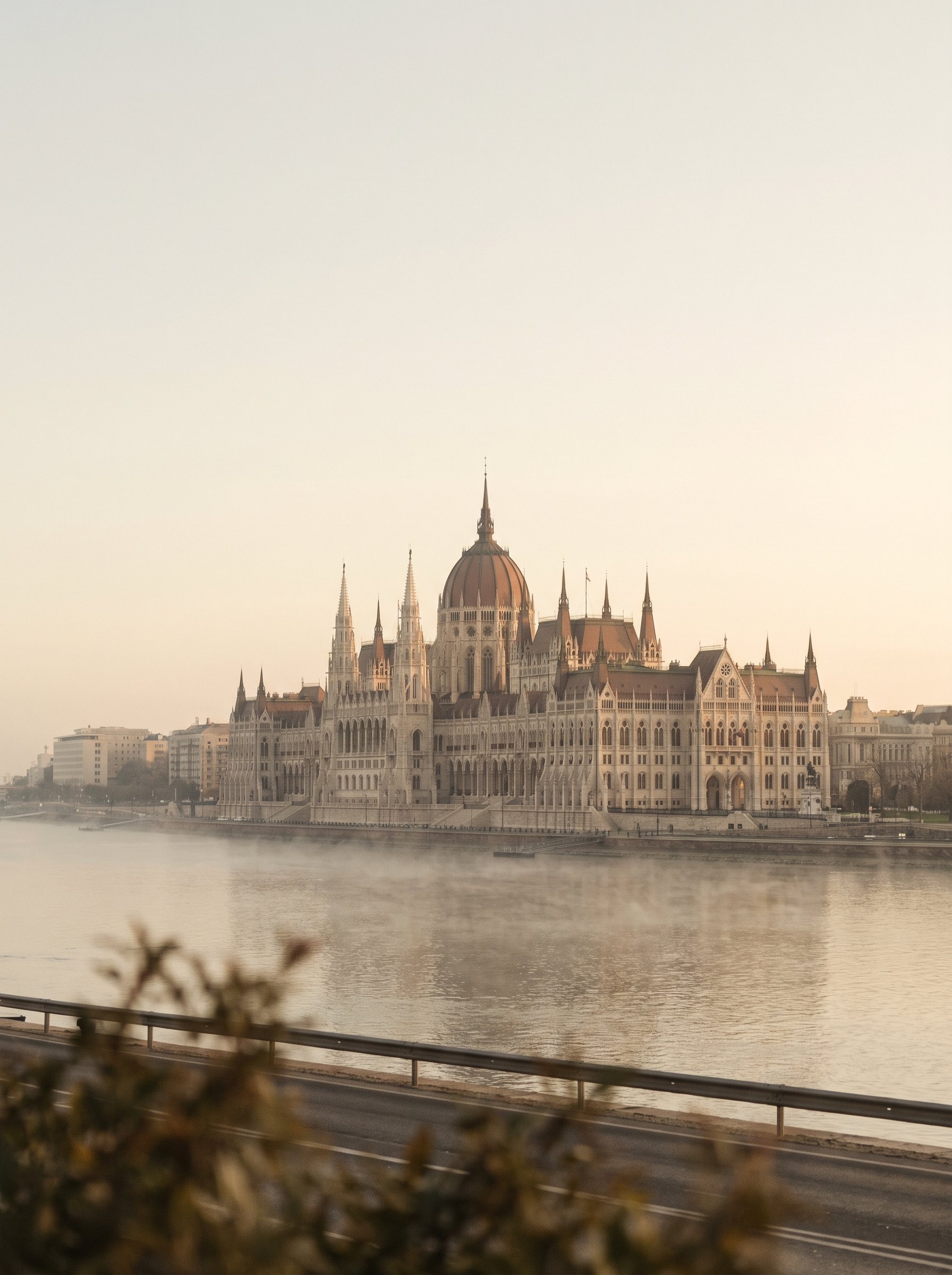 The Hungarian Parliament and the Danube in Budapest at golden hour