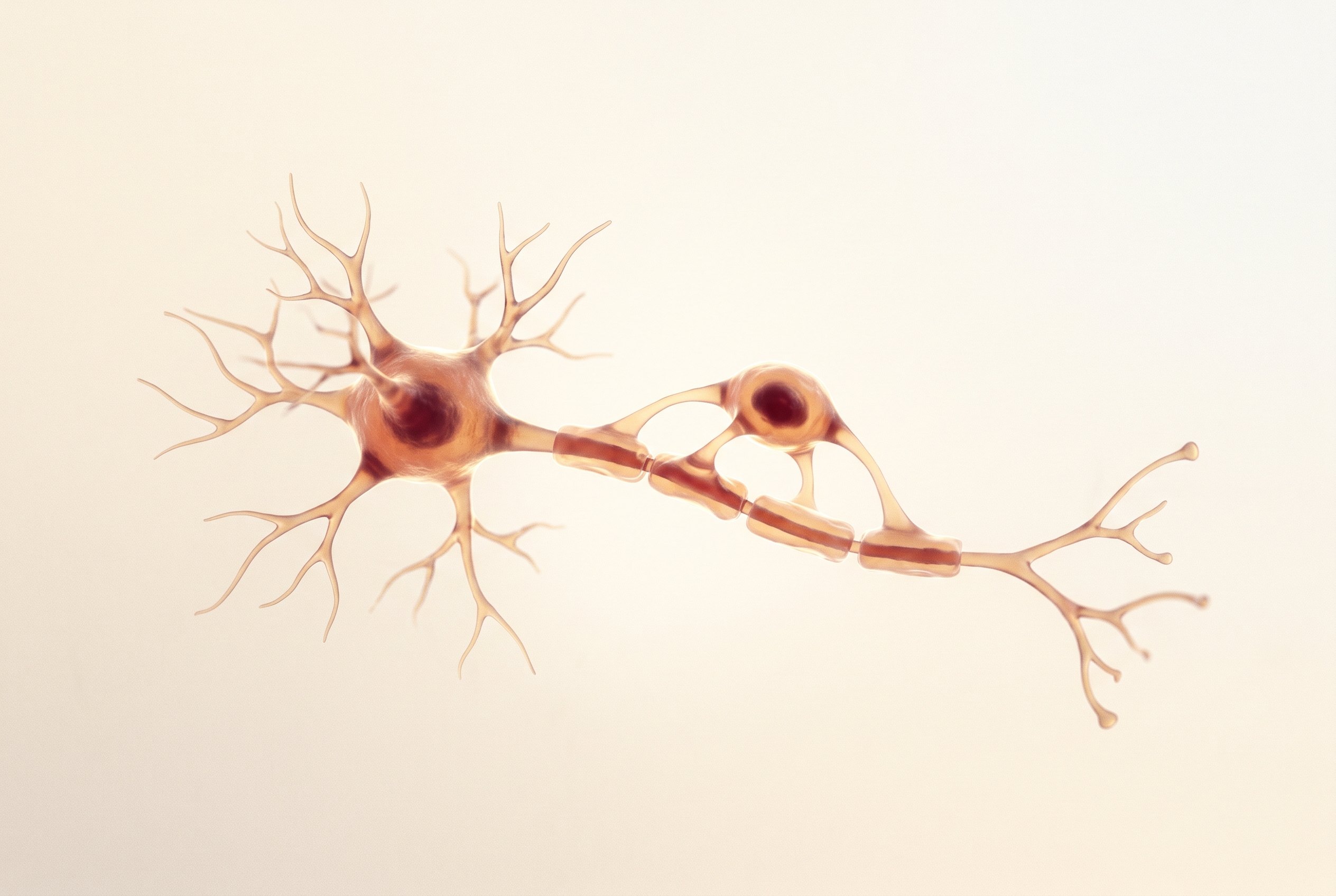 Visualisation scientifique d'un neurone isolé avec une cellule oligodendrogliale de soutien